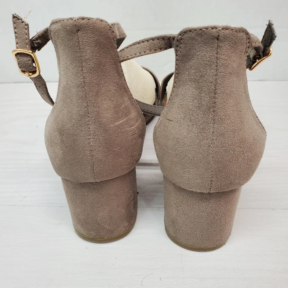 Est 1946 Women's Brown Block Heel Ankle Strap‎ Suede Sandals Dress Shoes 8.5